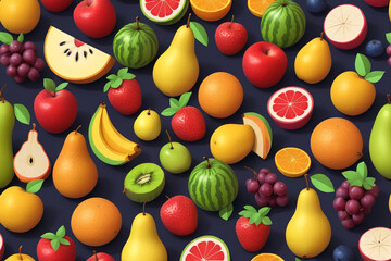 Various mixture of pained ai generated fruits