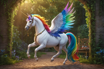 Colorful winged pegasus with unicorn horn - 728064128