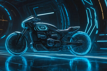 Futuristic motor bike at night