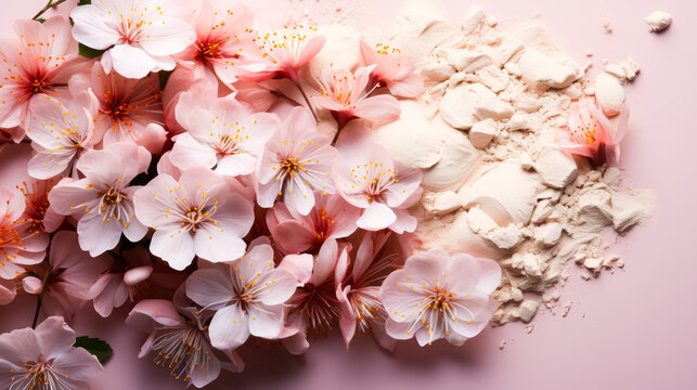 Experience the harmony of autumn flowers and face powder, embodying the concept of naturalness in cosmetics. A captivating image for beauty and skincare designs.