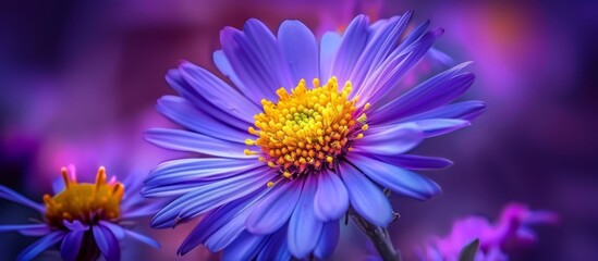 Obraz premium Breathtaking Aster Flower with a Radiant Yellow center - Aster, flower, yellow, center, Aster, flower, yellow, center, Aster, flower, yellow, center