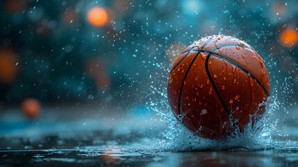 Obraz premium Basketball Ball Flying In Water Drops And Splashes