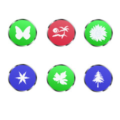 A set of buttons depicting elements of nature. Vector.