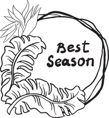 Tropical holiday frame background with palm leaves and flowers. Decorative elements vector design for party invitation, summer sale, vacation paradise promotion. Hand drawn illustration.