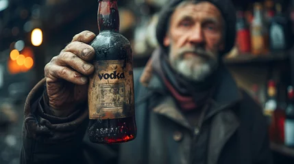 Fotobehang Alcoholic. A man is holding a bottle of vodka © taraskobryn