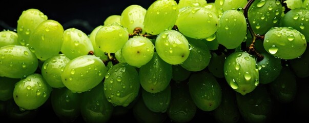 Fresh ripe white grape, healthy bio fruit food gardening banner panorama. Generative Ai
