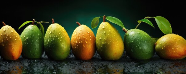 Fresh ripe mango, healthy bio fruit food gardening concept banner panorama. Generative Ai