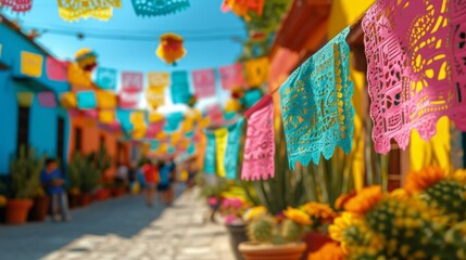 Colorful street decorations for Cinco de Mayo celebration