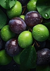 Fresh ripe plums, healthy bio fruit food gardening concept. Generative Ai
