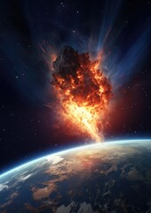 Meteor glowing as it enters the Earth's atmosphere, ultra realistic. Generative Ai.