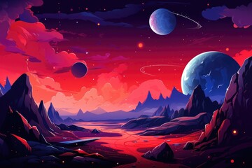 Fototapeta premium Fantasy galaxy travel sky adventure wallpaper, colorful. Generative Ai.