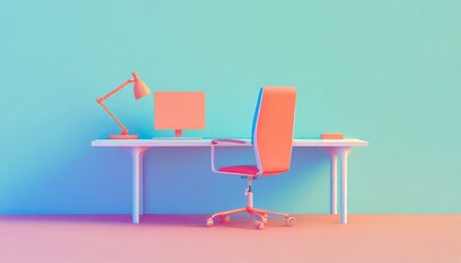 3D illustration of office chair and desk.
