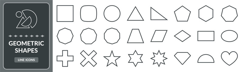 Geometric shapes line icon set . Collection of geometric shapes line icons EPS10 - Stock Vector