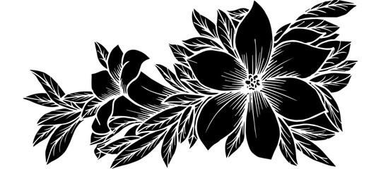 black flower outline blossom decorative design background - obrazy, fototapety, plakaty