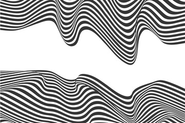 Black abstract dynamic line art wavy flowing vector. Isolated on transparent background. Wave, wind and ocean. 