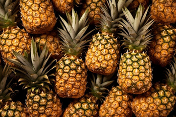 Background of heap of ripe pineapples