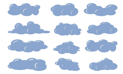 Set of clouds of different shapes with highlights