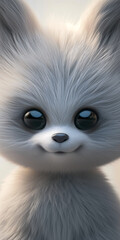 Obraz premium Whimsical white fox with deep, dark eyes and a curious expression. Phone wallpaper. 