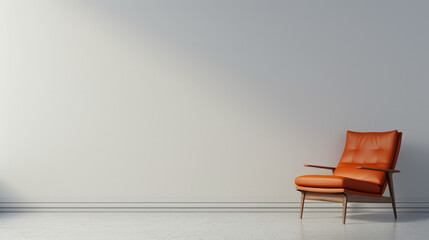 A modern brown designer leather chair in a minimalist white setting.