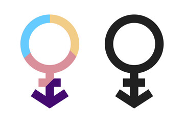 Transgender sex icon set. Androgynous and intersex gender identity sign. colorful Transgender Male sign, Third gender icon. Multi color LGBT gender equality icon. Transgender Male female symbol.