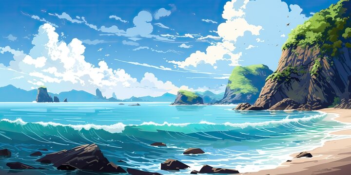 Comics drawing painting sketcha art cliff nautical marine sea ocean water nature outdoor landscape