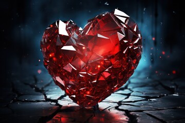 Broken glass heart. Living through breakup. Suffering. Termination of relationship. Stages of grief, denial, anger, bargaining, depression, acceptance. Broke to pieces, love ended. Separation, divorce - obrazy, fototapety, plakaty