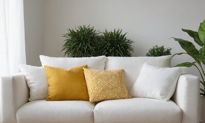 Elegant white sofa in a bright living room