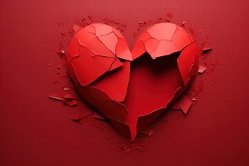 red broken heart 3d render banner. Heartbreak concept, relationship advice and therapy, stages of grief.