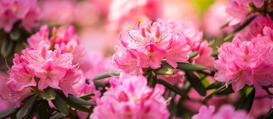 Fototapeta na wymiar Pink Rhododendron Flowers Beautifying the Tree with Lush Pink Blooms and Branches filled with Abundant Pink Rhododendron Flowers