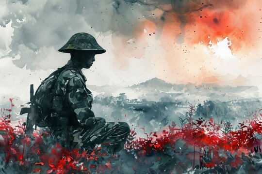 Vietnam soldier Illustration. Modern soldier of Vietnam watercolor colors Illustration