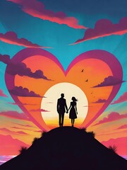 Al Tramonto dell'Amore: Silhouette Romantica Sotto il Cielo Infuocato