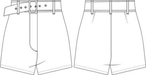 belted mini tight short template technical drawing flat sketch cad mockup fashion woman design style model jean denim
