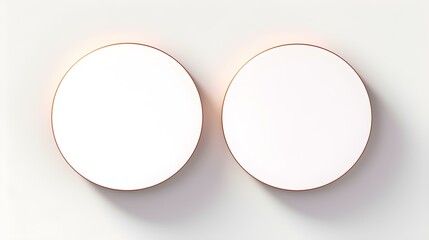 Two Rose Gold round Paper Notes on a white Background. Brainstorming Template with Copy Space