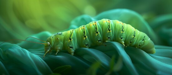Green Caterpillar Creeps Up Light Fabric: A Exploration of Nature's Vibrant Transformation