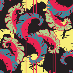 Banana plant leaves vector pattern for textile design, fabric print, wallpaper, digital paper. Palm tree leaf background, jungle vintage style, hand drawn illustration for cafe, spa hotel decoration.