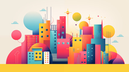 Abstract colorful geometric city landscape concept illustration