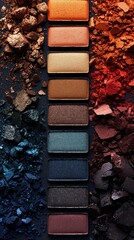 Colorful Eyeshadow palette, background pattern, wallpaper. Cosmetic powder with glitter glow