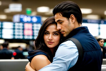 Fototapeta premium People hugging in an airport