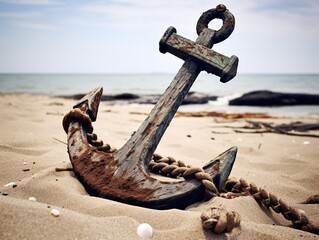 Anchor in Sand Stability and Security Isolated on White Background AI Generated