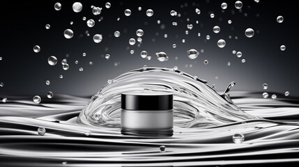 Elegant Cosmetic Jar Amidst Dynamic Water Splash