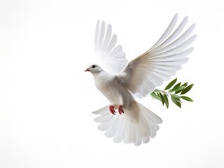 Fototapeta premium Dove Carrying an Olive Branch Peace and Harmony Isolated on White Background AI Generated