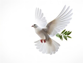 Dove Carrying an Olive Branch Peace and Harmony Isolated on White Background AI Generated