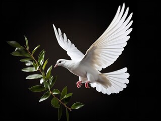 Dove Carrying an Olive Branch Peace and Harmony Isolated on White Background AI Generated