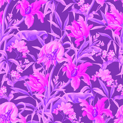 Seamless pattern with vintage tulips. Vector.