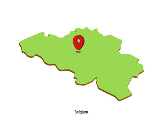 3d vector illustration graphic green color geographical map of Belgium with pointer on capitol