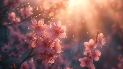 Branch with spring pink flowers - obrazy, fototapety, plakaty