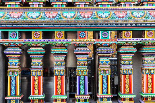 Colored decorations on the exterior of the Hindu Temple Sri Maha Mariamman Temple ("Wat Phra Si Maha Umathewi")) on Si Lom Road in Bangkok, Thailand. Built in 1879.
