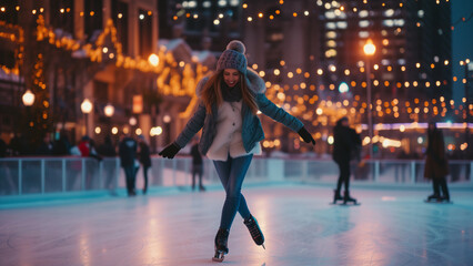 City Ice Rink: A Woman’s Joyful Skate