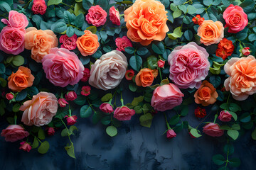 flowers wall background with amazing roses