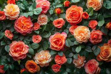 Naklejka premium flowers wall background with amazing roses